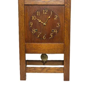 Mission Style Oak Mantel Clock. Winds, Ticks and Has a Clear Chime. 9.5 x 4.5 x 17.5 A2.
