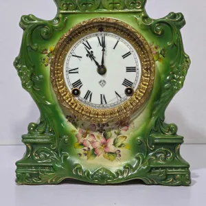 Ansonia Ceramic Mantel Clock. Winds, Ticks and Has a Clear Chime. 9 x 4 x 10. Reserve Only $150. A2
