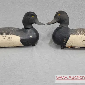 A Pair of what appear to be Bluebill (aka Scaup) Decoys, most likely by Mason. Measurements are 15" on left & 14" on right. See multiple p
