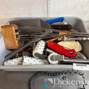 LOT OF KITCHEN UTENSILS IN TUB