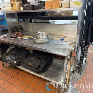 STAINLESS STEEL TABLE WITH OVERHEAD STORAGE