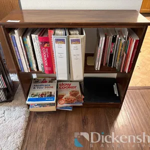 LOT WITH SHELF & COOK BOOKS