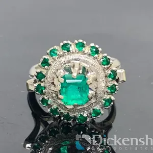 Vintage Silver Tone Ring With Green Emerald