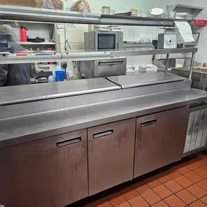 91" Refrigerated Pizza Prep Table on Wheels with 2 Tier Overshelf