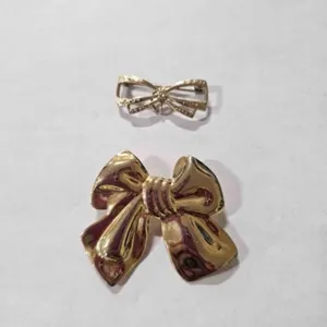2 Bow gold tone Brooches Pins-smaller