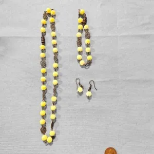 Yellow Bead Necklace, Earrings, Bracelet