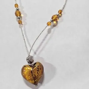 Glass heart Pendant w/metallic Gold flecks