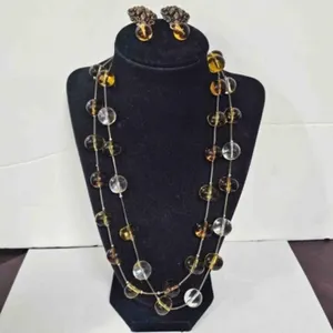 Amber & Clear Glass Bead Necklace w/