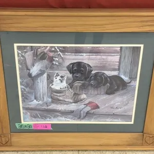 Framed Print of 2 Puppies and a Kitten - 25x21