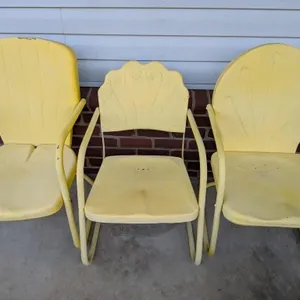 3 Yellow Antique Metal Chairs