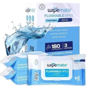 Wipemate Fresh Flushable Butt Wipes, 180ct