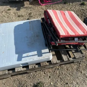 (2) LAWN CHAIRS, PLASTIC FOLDING TABLE, AREA RUG