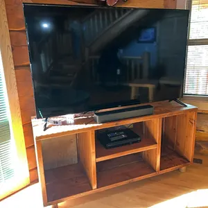 RCA 64" FLAT SCREEN TV, WOODEN TV STAND & A SOUND BAR