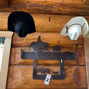 LAZER CUT HORSE & CATTLE DESIGN COAT & HAT RACK w/ HATS