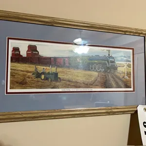 2 - NEIL HULLEY FRAMED PRINTS BEING:  22"X12" "COUNTRY GREETINGS & 18"X13" "REAL HORSE POWER"
