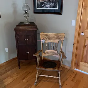 IDEAL PERFECT GRAMOPHONE, ROCKING CHAIR AND AN OIL LAMP