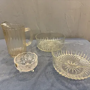 Glass bowls, pitcher