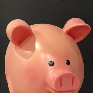 A Pink Pig Display Sculpture. Styled like a classic piggy bank, painted pink. Original Master Sculpture from the Piggy Bank Statue event presented by 