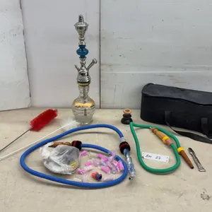 Hookah Set with Glass Base, Metal Stem, Two Hoses, Cleaning Brushes, and More