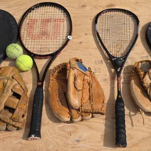 Tennis Rackets, Squash Racket, Baseball Gloves, and Accessories