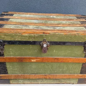 Vintage Wooden and Canvas Trunk With Decorative Interior