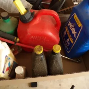 OIL, ANTIFREEZE, GAS CAN, AIR HOSE NOZZLE