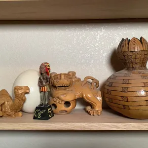 Vintage Chinese Hand Carved Wooden Foo Dog Statue, Camel Figurines, Decorative Gourd, Native American Bobble Head & More