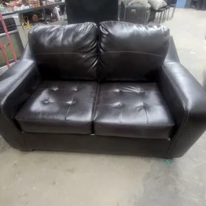 Dark Brown Faux Leather Tufted Loveseat with Contrast Stitching 62" Wide