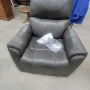 Gray Leather Power Recliner Chair with Contrast Stitching and Power Cord - Works