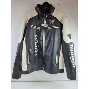 *Triumph Motorcycle Leather Jacket in Black and White-Size 2XL