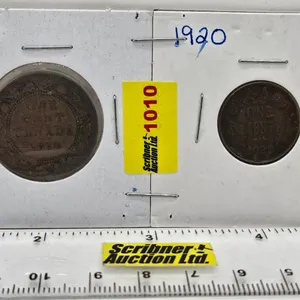 Canada One Cent (2 Coins) : 1920 Small Cent ; 1920 Large Cent