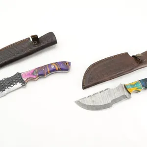 Damascus Knives with leather sheaths