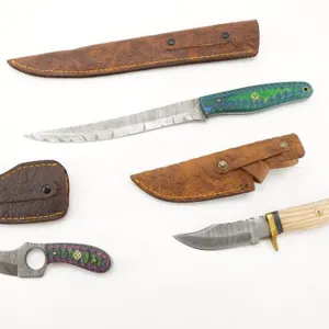 Damascus Knives with leather sheaths