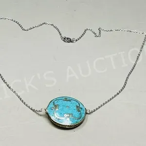 Turquoise & silver pendant & sterling chain