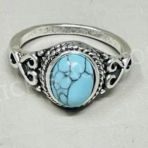 Turquoise & silver ring - size 8