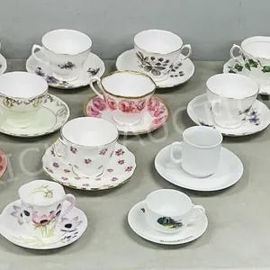 9 cups & saucers & 3 demi tasse