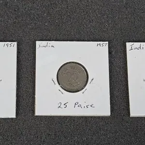 India 1/4 Rupee 1951, 25 Paise 1957, One Pice 1954