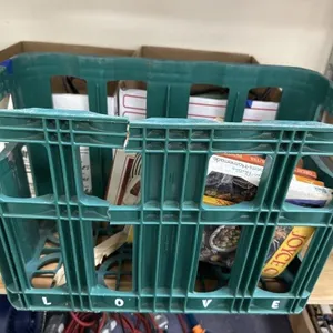 Plastic Crate w/Assorted Cookbooks & More