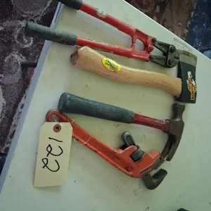 Pipe Wrench, Claw Hammer, Hatchet, & Bolt Cutters