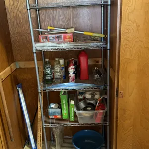 Cupboard Cleanout-Cleaning Supplies, Sliders, Metal Shelf-23”x13”x59 1/2”
