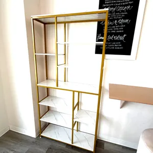 6FT BRASS AND MARBLE DISPLAY SHELF | 9 SHELVES