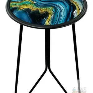 New - LIFFY Patio Side Tables,12" Indoor Outdoor Metal Side Table with Glass Tabletop,Round Decorative Plant Stand & Accent Table for Garden, Yard
