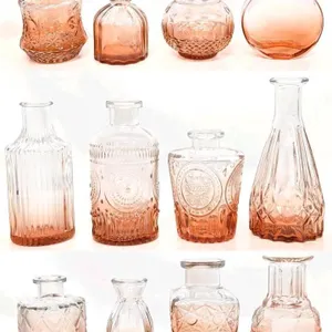 New 12pc Tangerine Gradient Retro Glass Mini Bud Vases Up To 5.75" Tall
