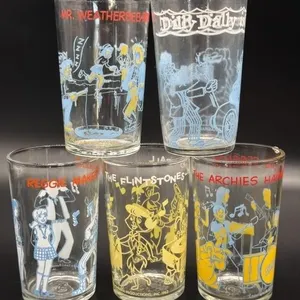 Vintage Archie and Flintstones Glass Cups 4.25”