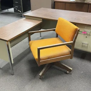 Corner Desk with Metal Frame and Vintage Computer