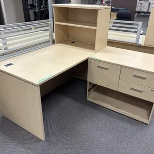 Wooden Desk With Over Head Organizer & Privacy