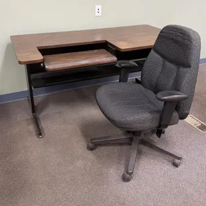 Wooden Desk with Keyboard Pull out and a Computer