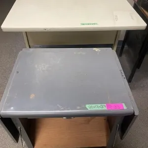 Laminate Desk with Metal Shelf.