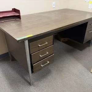 Wood Desk with Metal Frame and File Organizer-