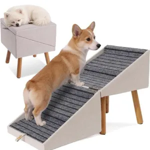Ziluce 2-In-1 4 Step Dog Stairs/Ottoman - Grey, 15